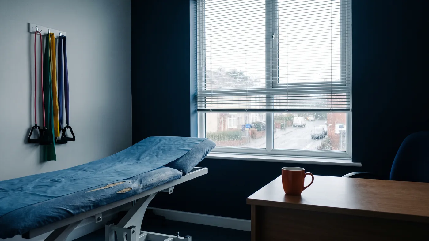 Treatment couch in a UK physiotherapy clinic