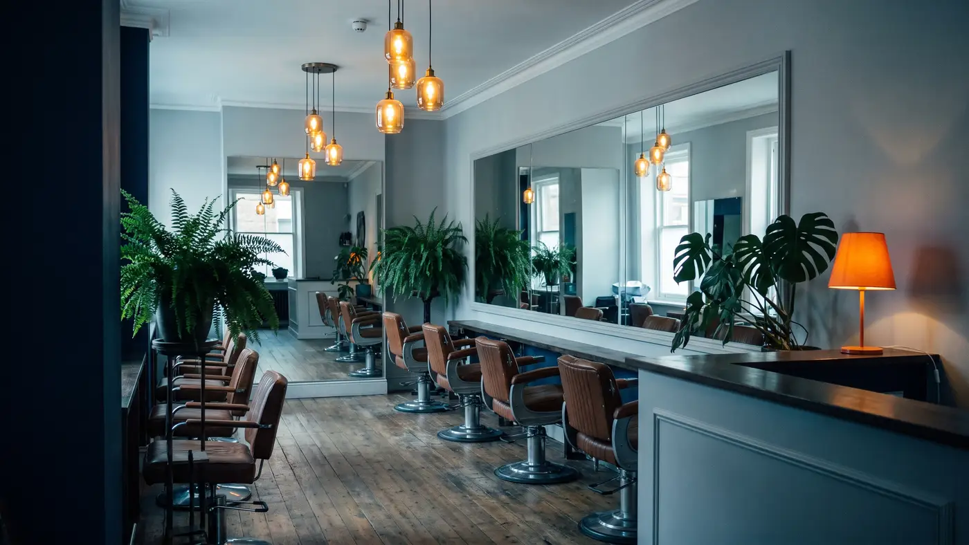 Styling chairs in a UK hair salon before opening