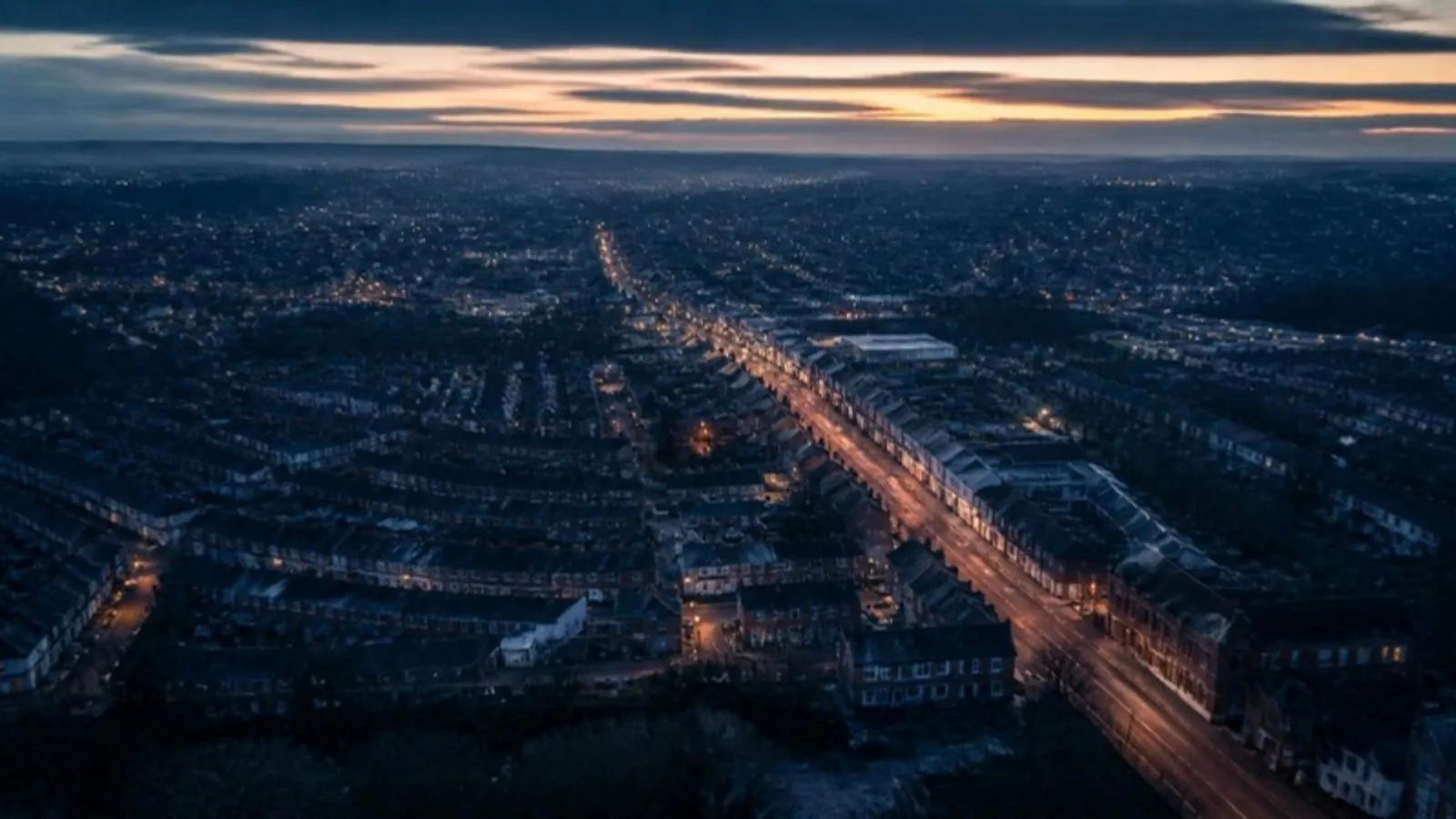 A British market town high street at dusk