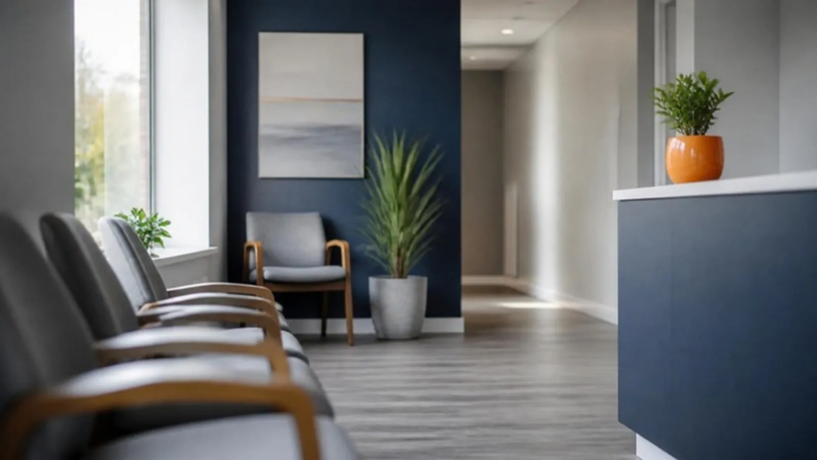 Reception area of a small private UK clinic